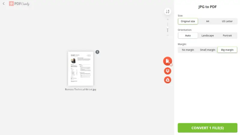 Convert JPG to PDF online